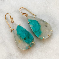 Amazonite in Quartz Teardrop Earrings